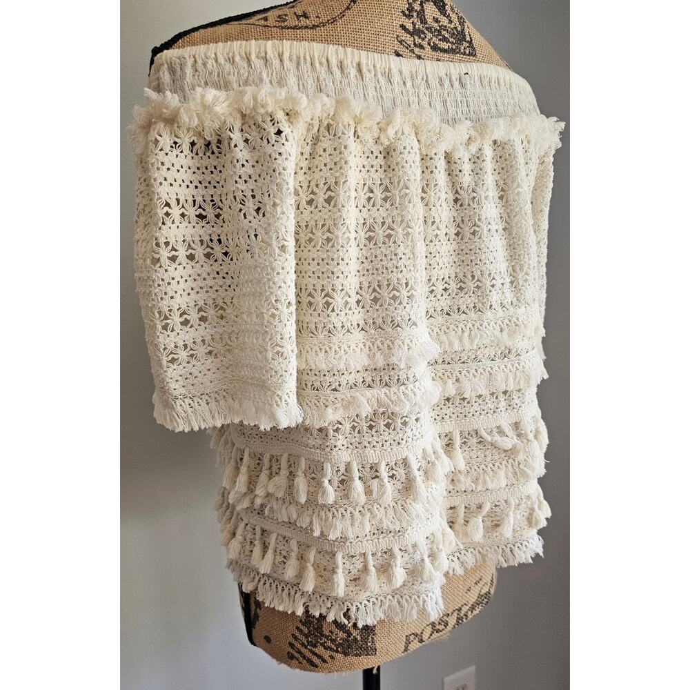 Love Sam Off the Shoulder Top Blouse Anthropologie Sexy Romantic Tassel Sz M - Picture 2 of 10